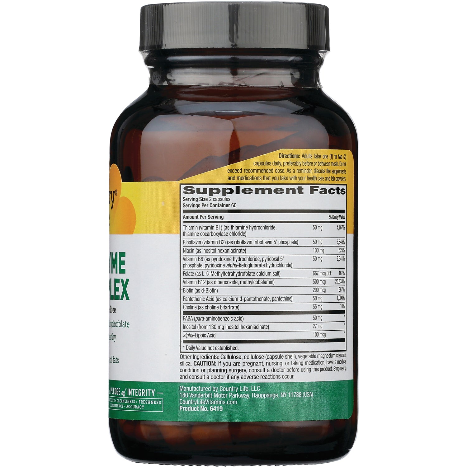 CRL383 | back label showing Supplement Facts panel and ingredient list on brown supplement bottle