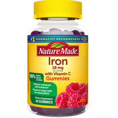 NTM119 | Nature Made Iron 18 mg with Vitamin C gummies bottle, 60 count, raspberry flavor