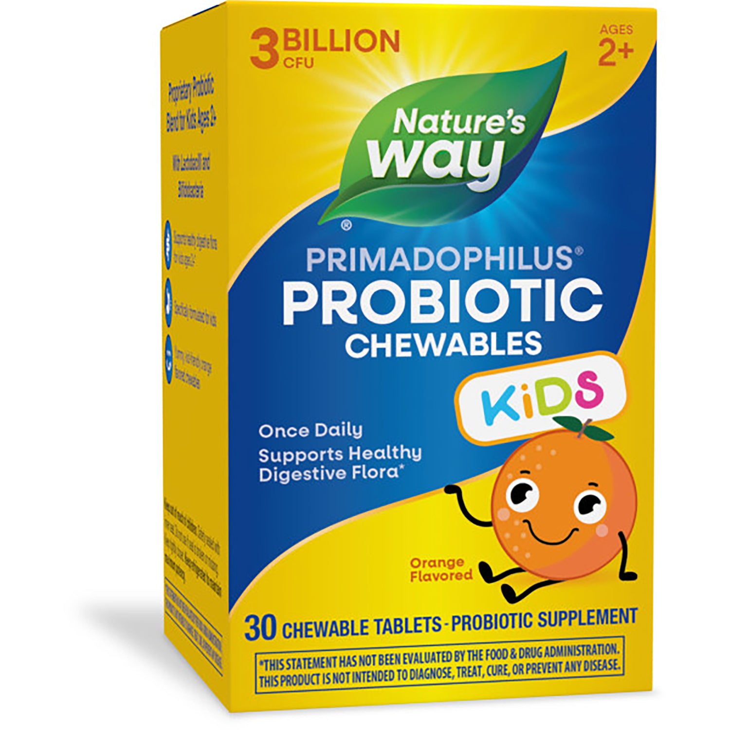 NW644 | Nature's Way Primadophilus Kids orange flavored box, 30 chewable tablets, true potency 3 billion CFU