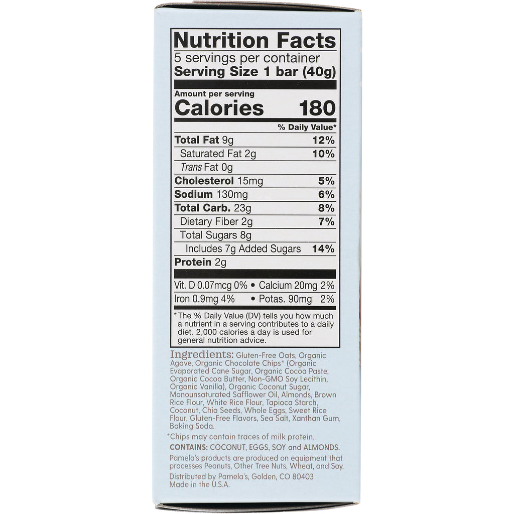 PAM012 | nutrition facts panel showing Serving Size 1 bar, Calories 180, Total Fat 9g and ingredients list - Thumbnail