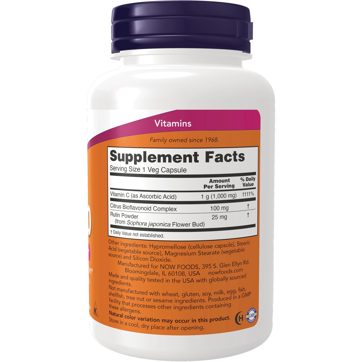NWF029 | Back of white supplement bottle showing Supplement Facts panel and ingredient information