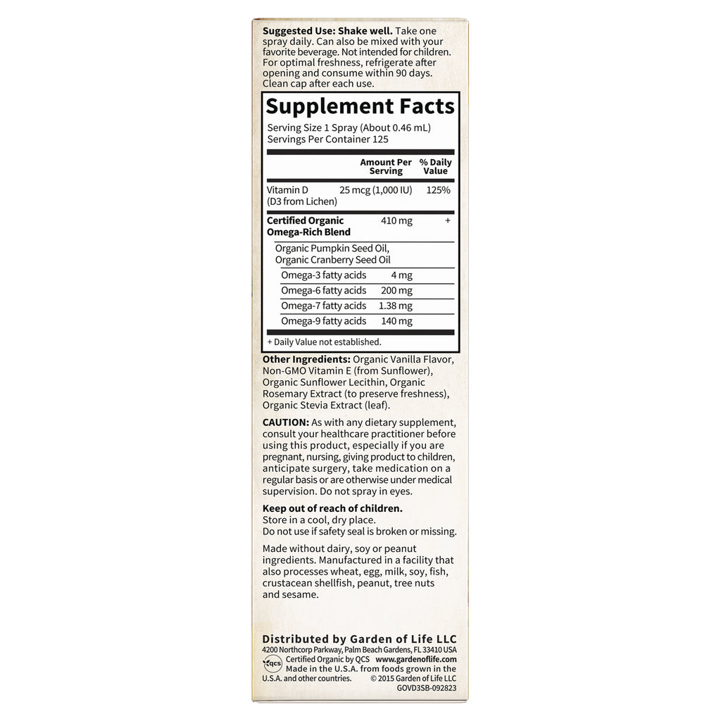 GLF187 | back label with Supplement Facts, serving size, organic omega-rich blend, ingredients and cautions - Thumbnail
