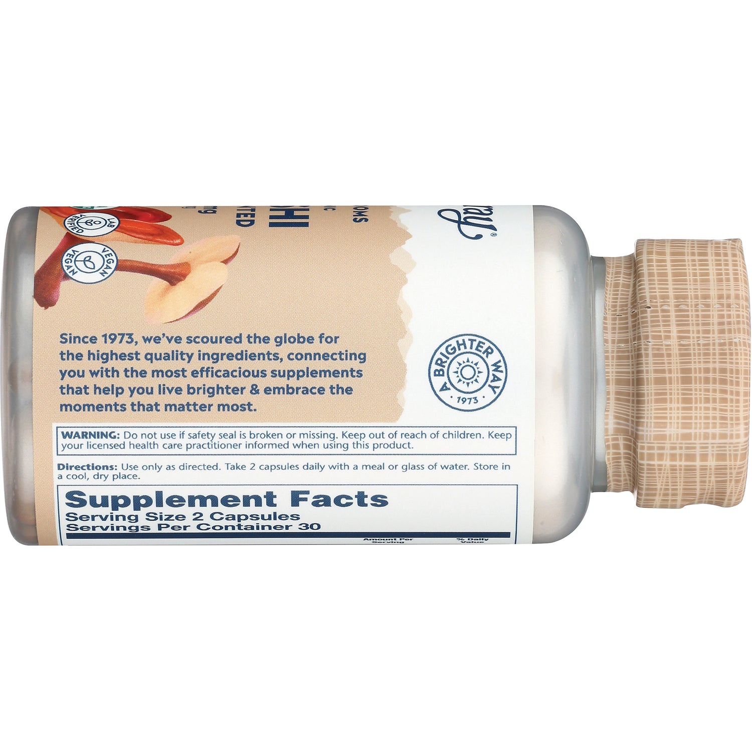 SLR464 | back label of supplement bottle showing Supplement Facts, serving size, directions and warning