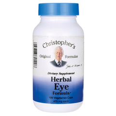DCR031 | White bottle with blue cap labeled Christopher's Herbal Eye Formula dietary supplement, 100 vegetarian caps