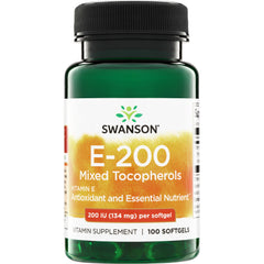 SW148 | Swanson E-200 Mixed Tocopherols Vitamin E, 200 IU (134 mg) per softgel, 100 softgels bottle front