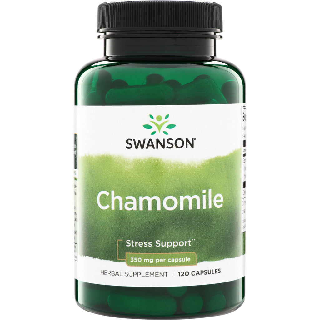 SW1696 | Swanson Chamomile herbal supplement, Stress Support, 350 mg per capsule, bottle of 120 capsules - Thumbnail