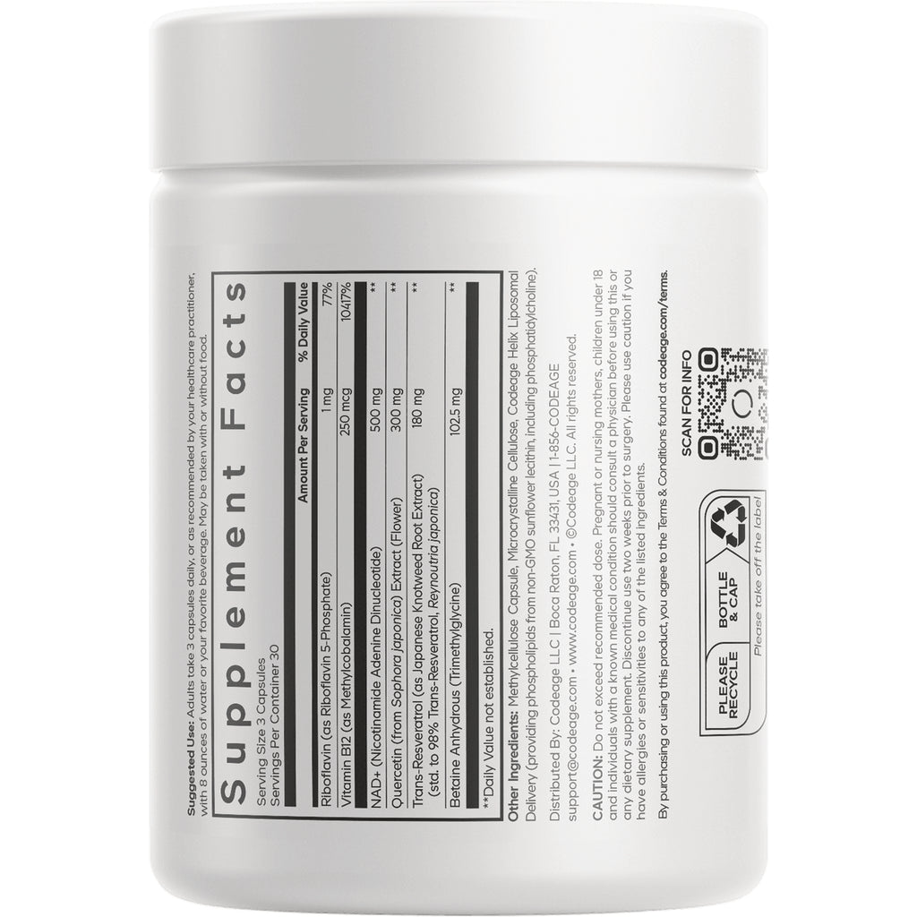 CDG019 | back label showing Supplement Facts panel, ingredient list and QR code on white supplement jar - Thumbnail