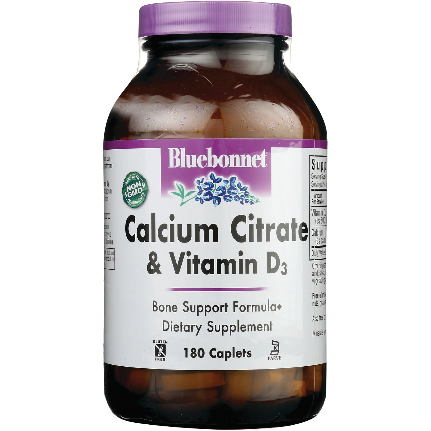 BLU061 | Bluebonnet Calcium Citrate & Vitamin D3 supplement bottle front label, 180 caplets