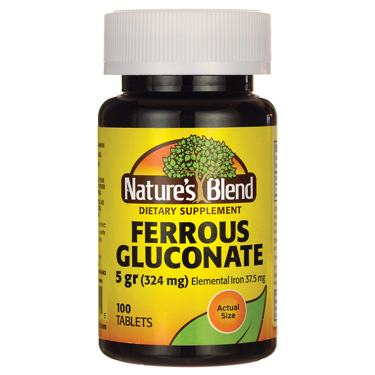 NAB083 | Nature's Blend Ferrous Gluconate dietary supplement bottle, 100 tablets, yellow label