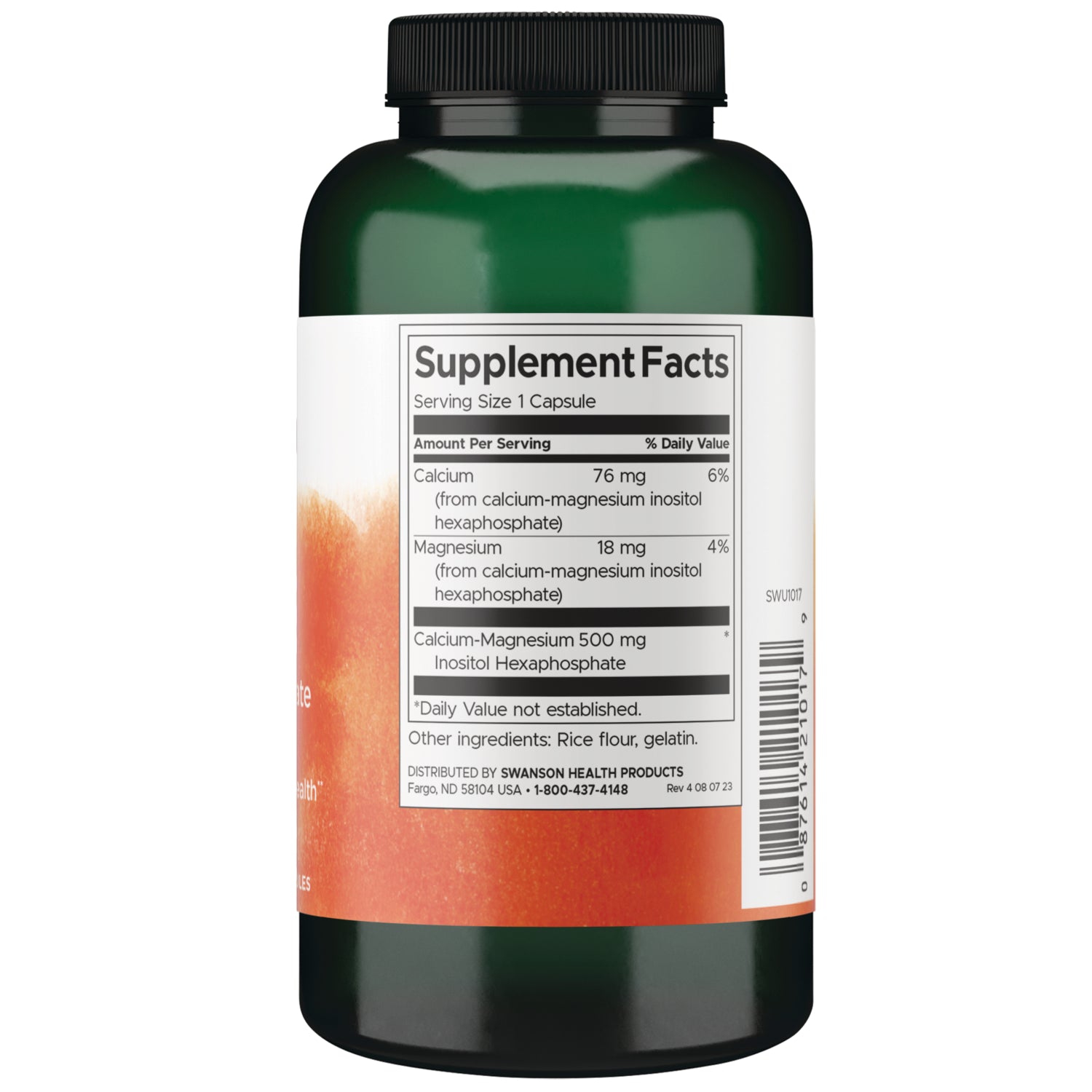 SWU1017 | Back label with suppplement facts and serving information