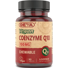 DEV037 | Vegan Coenzyme Q10 100 MG chewable lozenge bottle front label showing 90 tablets