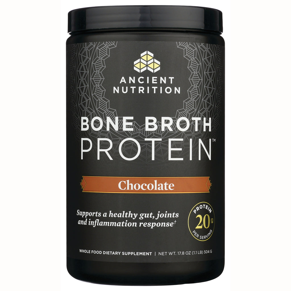 ATN003 | Ancient Nutrition Bone Broth Protein Chocolate powder jar labeled 20 g protein per serving - Thumbnail