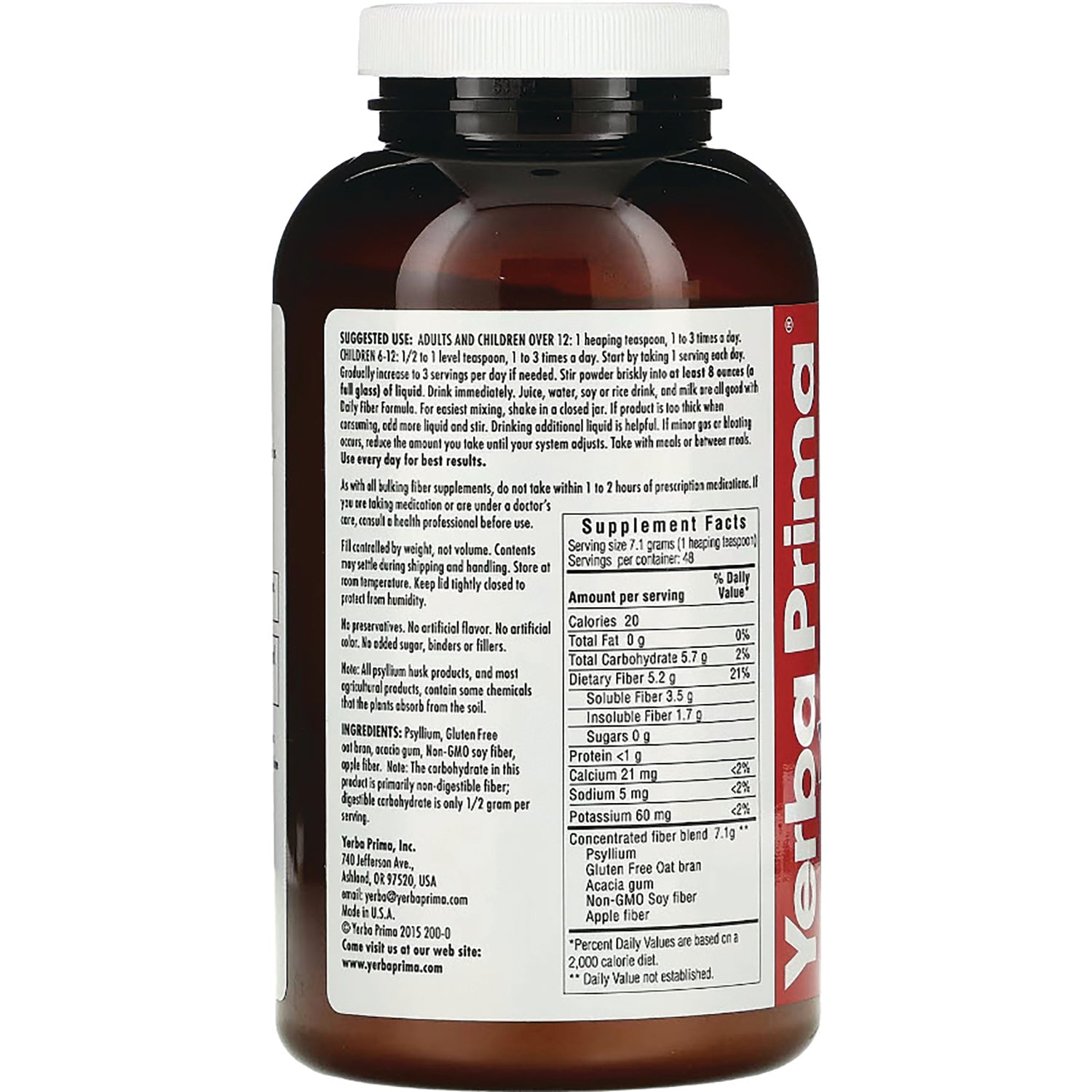 YP006 | Back of Yerba Prima supplement bottle with Supplement Facts and directions