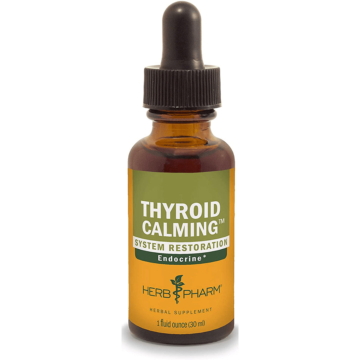 HPH006 | Amber dropper bottle labeled THYROID CALMING system restoration herbal supplement 1 fluid ounce