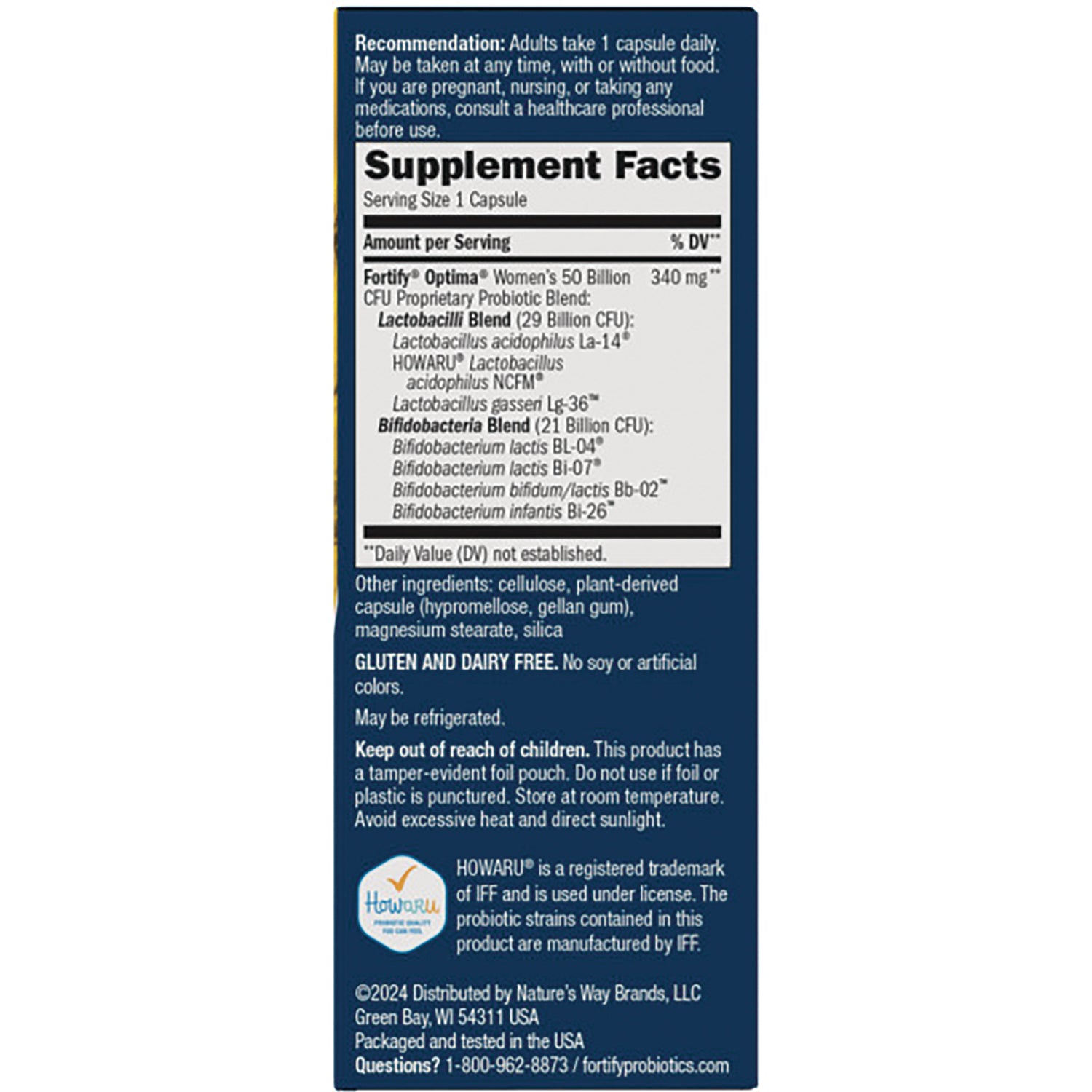 NW881 | Supplement facts and ingredient panel for probiotic bottle with directions and warnings
