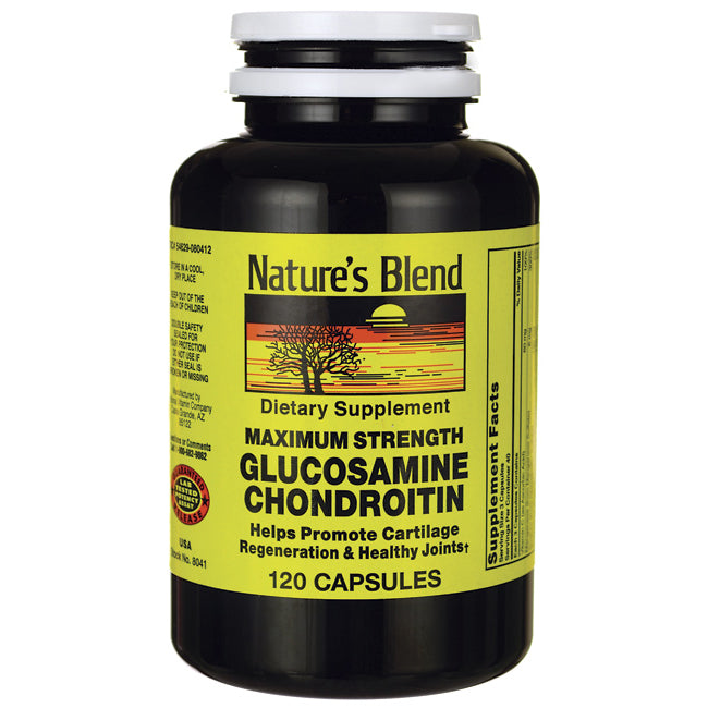 NAB075 | Nature's Blend Maximum Strength Glucosamine Chondroitin dietary supplement bottle front label, 120 capsules