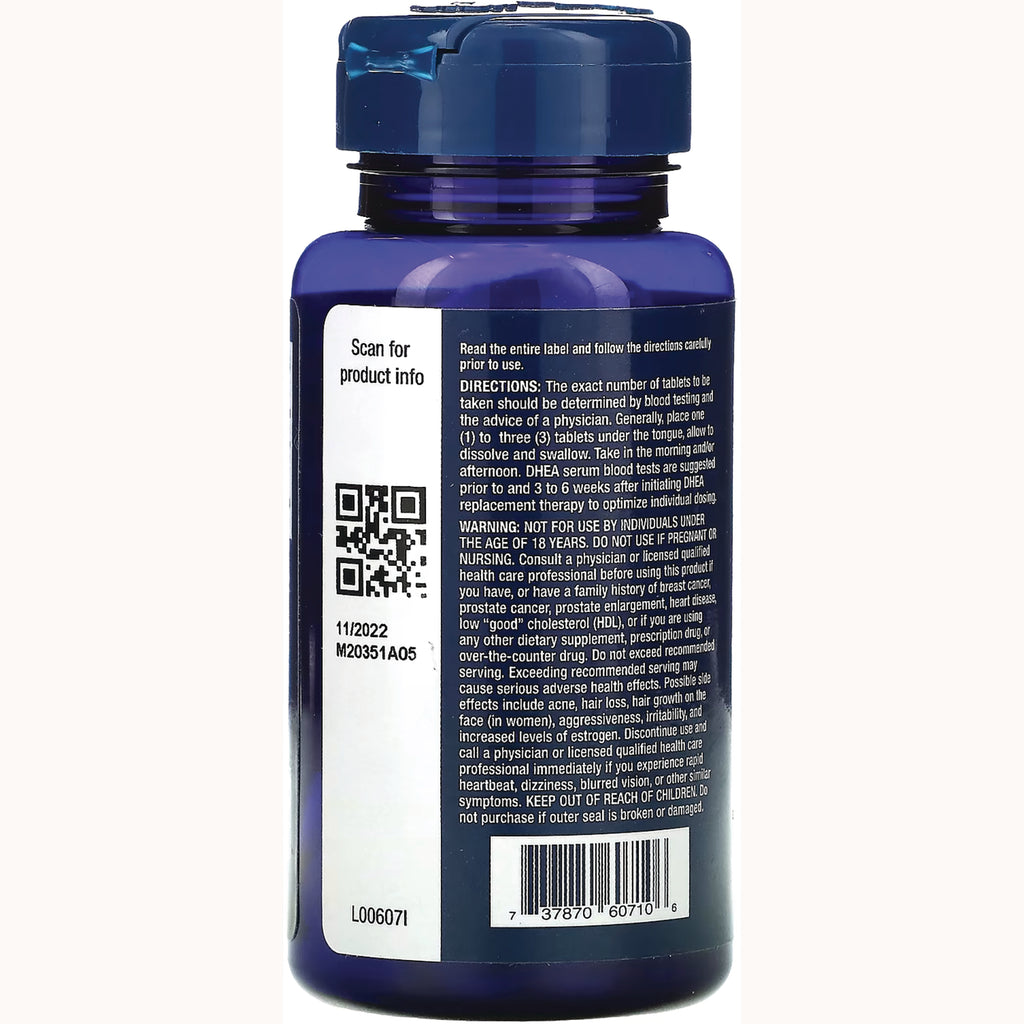 LE135 | Back of blue supplement bottle showing label text, QR code, barcode, and directions and warnings - Thumbnail