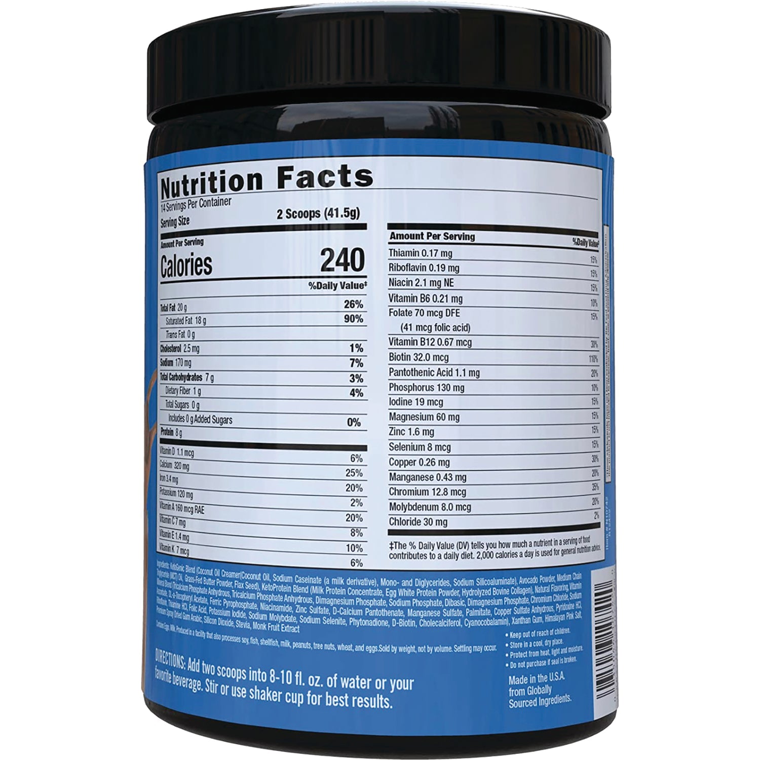 KS004 | Back panel showing Nutrition Facts and ingredients on blue supplement jar