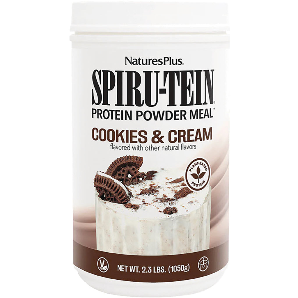 NTP085 | NaturesPlus SPIRU-TEIN protein powder meal Cookies & Cream flavor container, 2.3 lbs - Thumbnail
