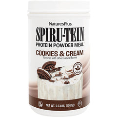 NTP085 | NaturesPlus SPIRU-TEIN protein powder meal Cookies & Cream flavor container, 2.3 lbs