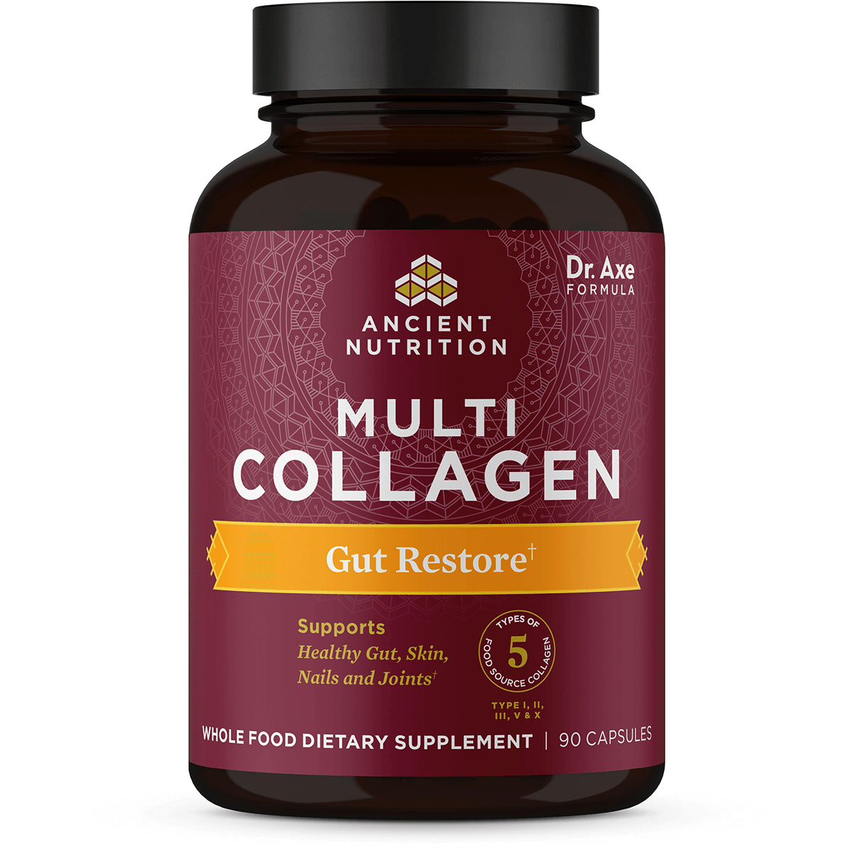 ATN066 | Ancient Nutrition Multi Collagen Gut Restore dietary supplement bottle front label, 90 capsules