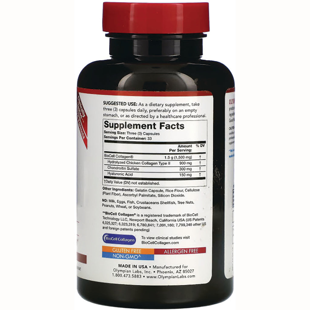 OL040 | back of dark supplement bottle showing Supplement Facts label and serving size three (3) capsules - Thumbnail