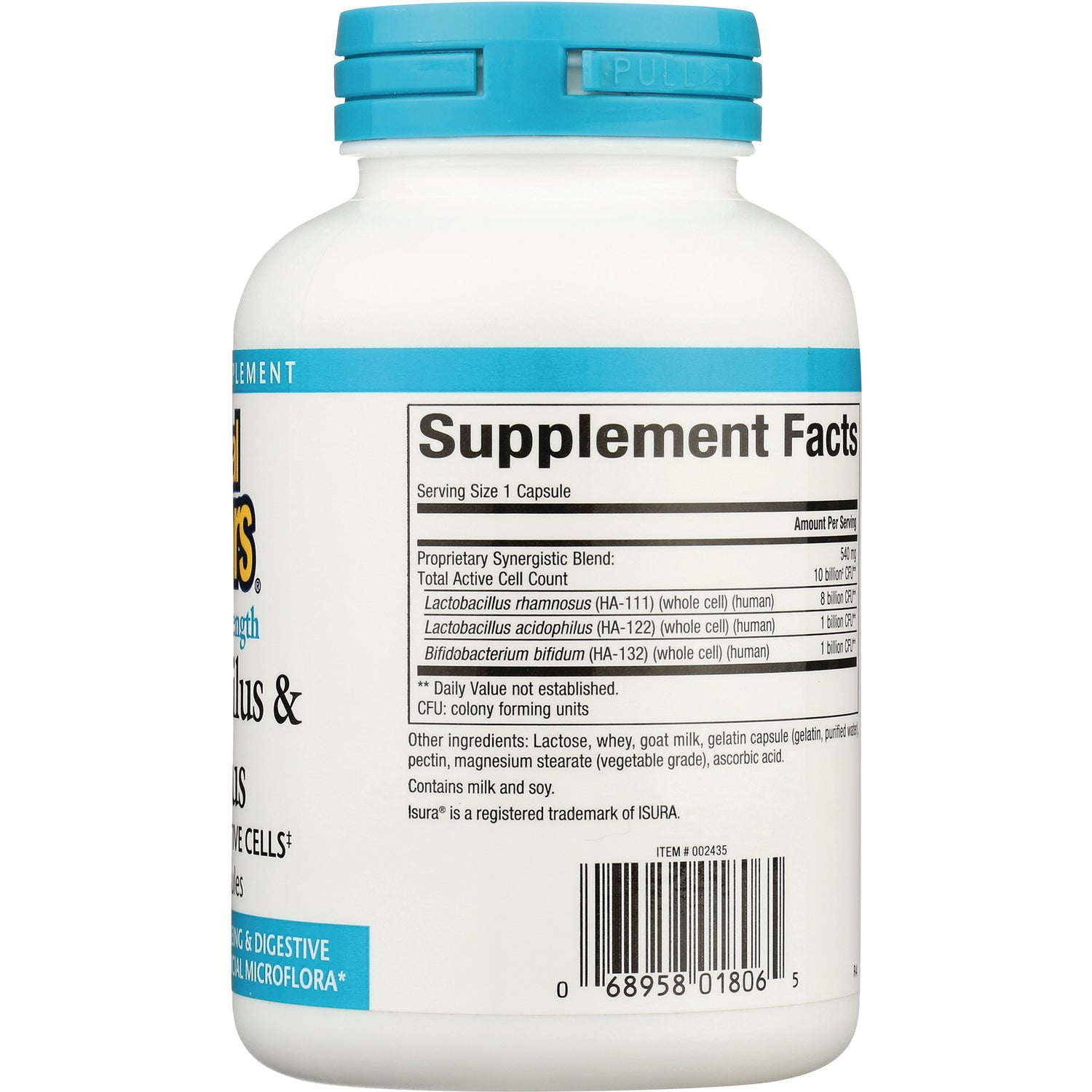 NFC015 | Back label showing Supplement Facts panel, serving size 1 capsule, ingredient list and barcode