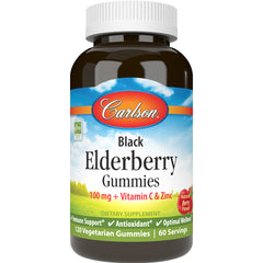 CSN286 | Carlson Black Elderberry Gummies bottle, 100 mg with vitamin C and zinc, 120 vegetarian gummies