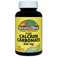 NAB042 | Nature's Blend bottle labeled Pure Calcium Carbonate 600 mg, 100 tablets