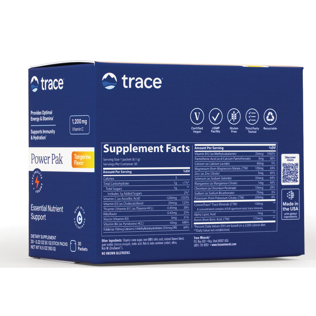 TM070 | Back of trace Power Pak Tangerine Flavor box showing Supplement Facts panel and QR code - Thumbnail
