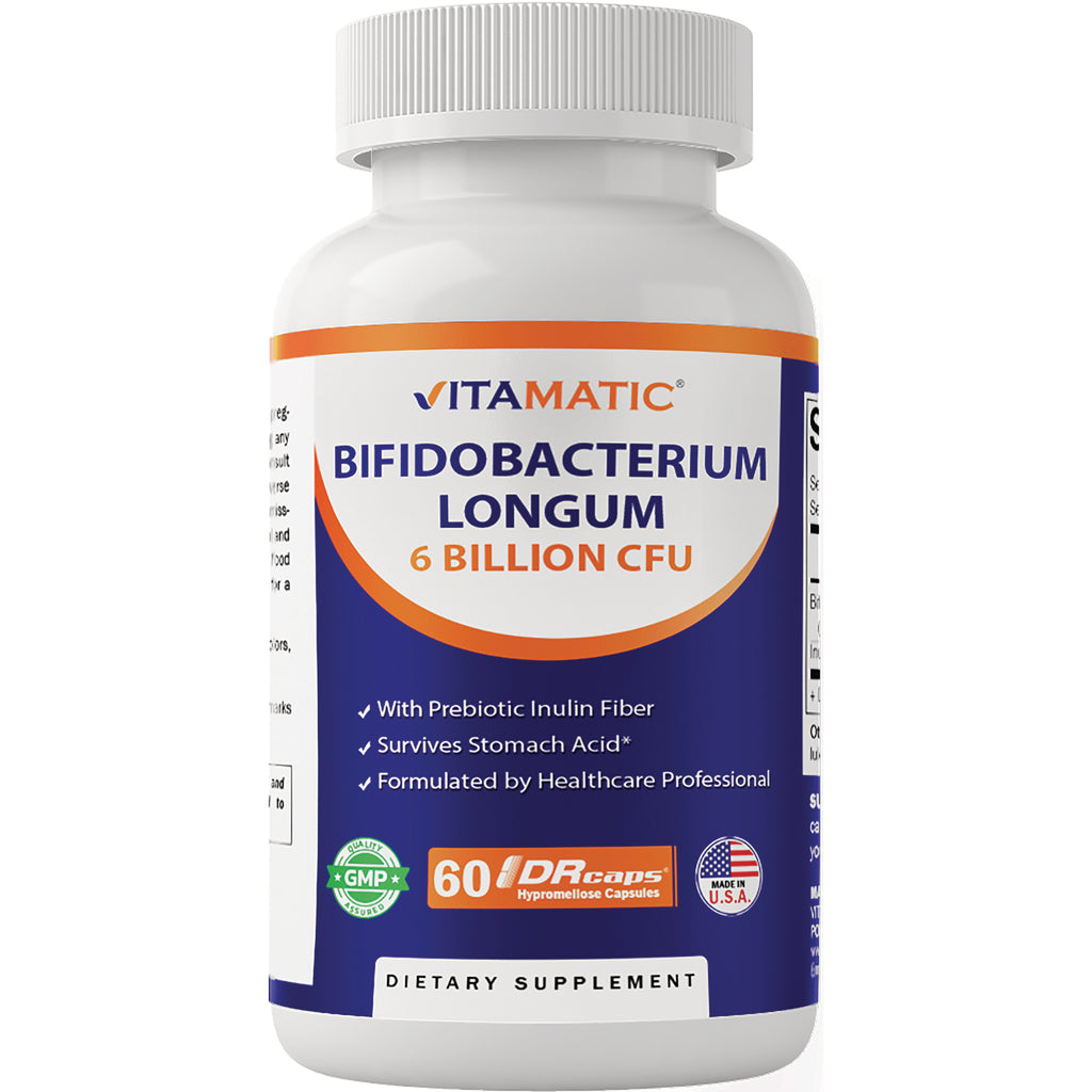 VAM014 | Vitamatic Bifidobacterium Longum 6 Billion CFU, 60 DRcaps capsules bottle front - Thumbnail