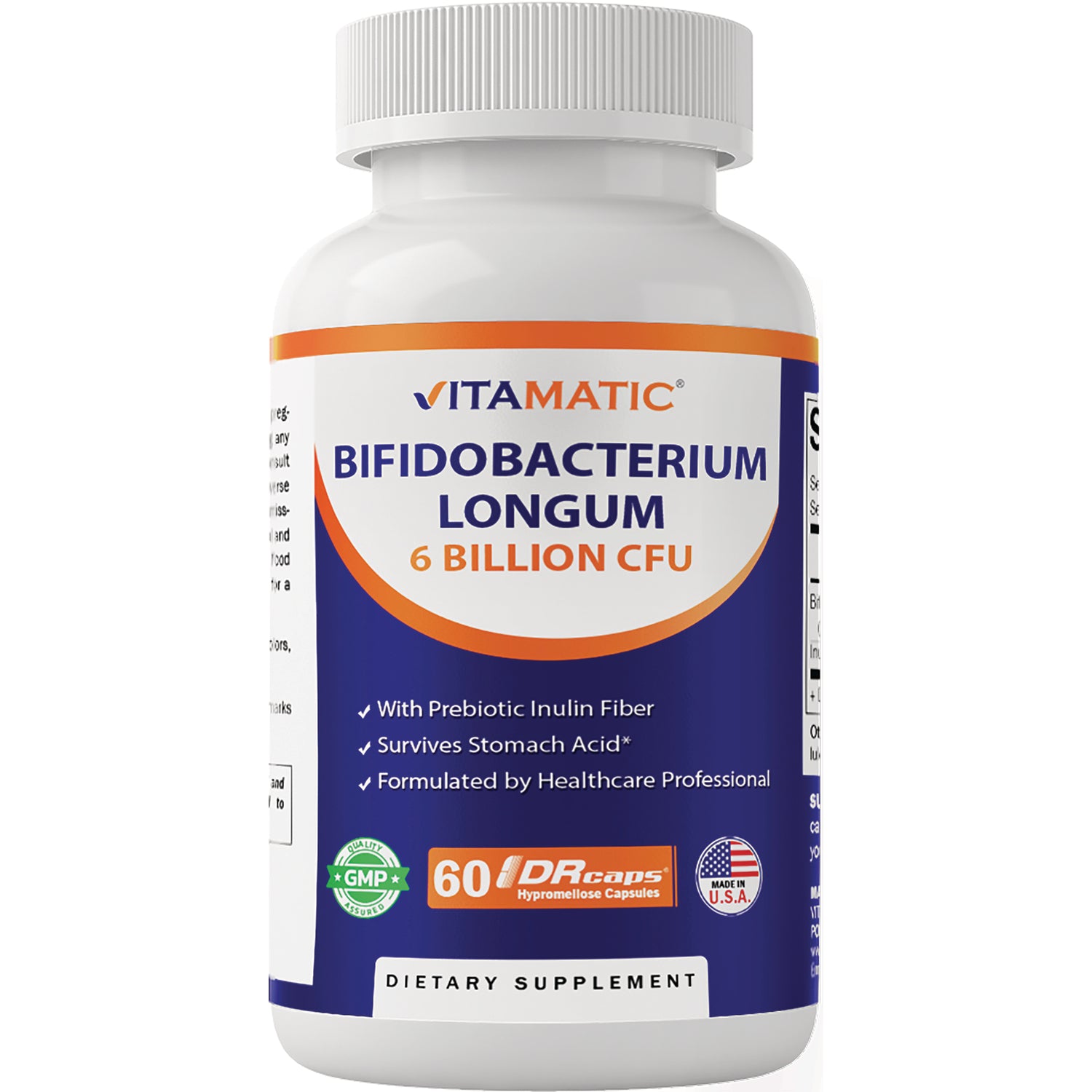 VAM014 | Vitamatic Bifidobacterium Longum 6 Billion CFU, 60 DRcaps capsules bottle front