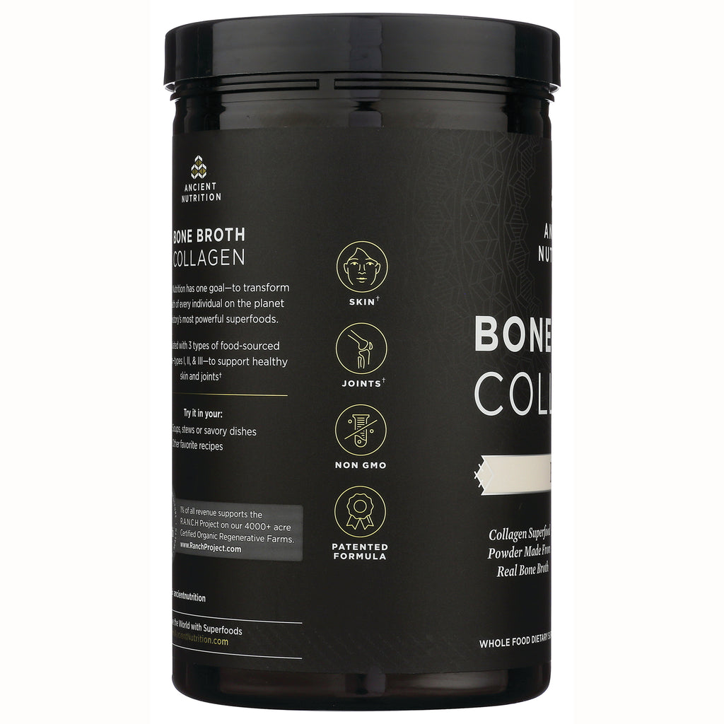 ATN014 | Black jar side label for Bone Broth Collagen showing icons for skin, joints, non GMO, patented formula - Thumbnail