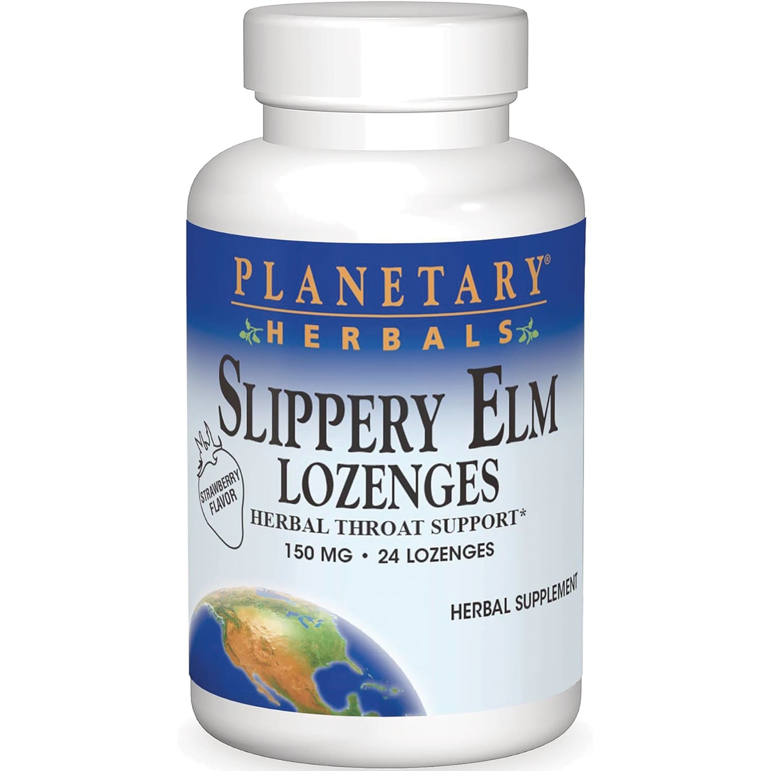 PF130 | Planetary Herbals Slippery Elm Lozenges bottle, strawberry flavor, 150 mg, 24 lozenges