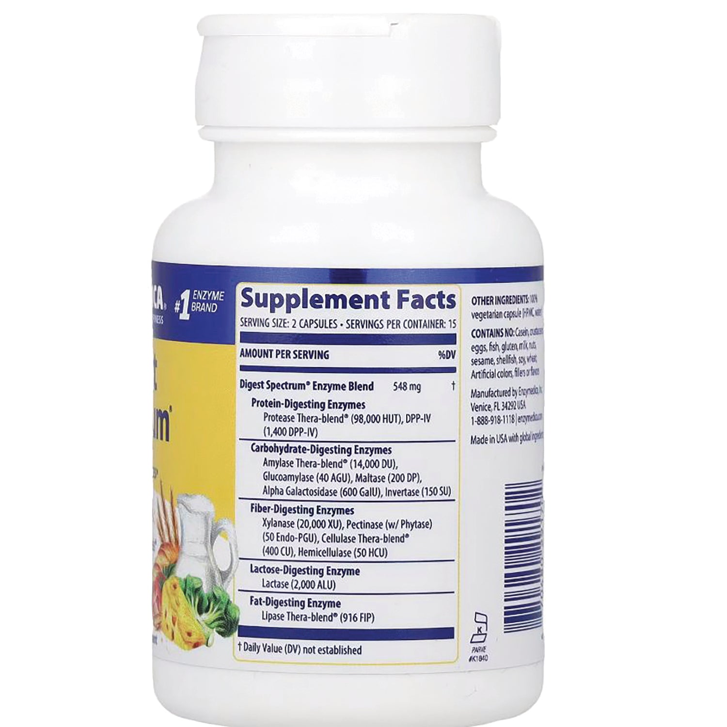 EMD030 | back of white supplement bottle showing Supplement Facts panel, ingredient list, and barcode