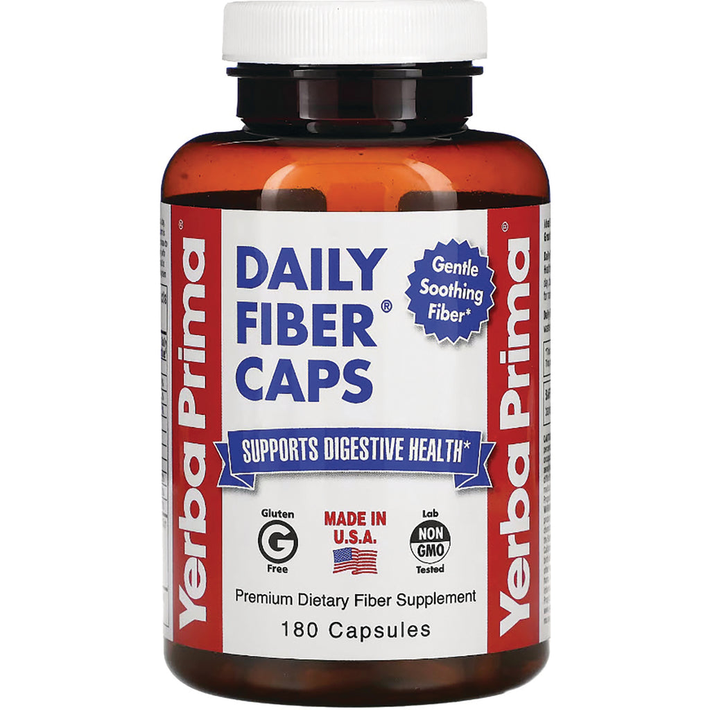 YP003 | Yerba Prima Daily Fiber Caps bottle, 180 capsules, Gluten Free, Made in U.S.A., Non GMO, Supports Digestive Health - Thumbnail