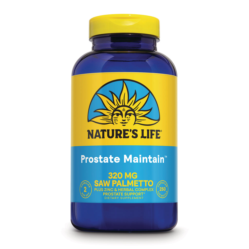 NSL020 | Nature's Life Prostate Maintain supplement bottle with 320 MG Saw Palmetto on blue and yellow label - Thumbnail