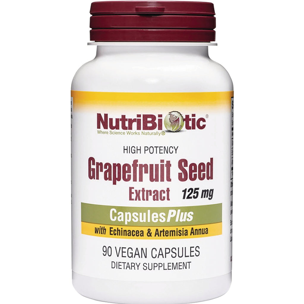 NUB008 | NutriBiotic Grapefruit Seed Extract 125 mg bottle, CapsulesPlus, 90 vegan capsules dietary supplement - Thumbnail