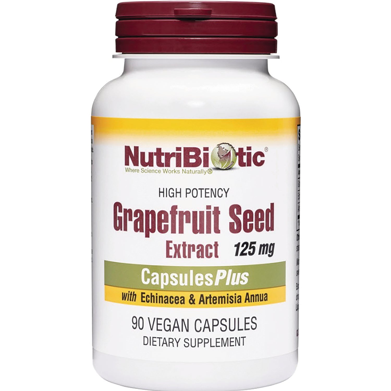 NUB008 | NutriBiotic Grapefruit Seed Extract 125 mg bottle, CapsulesPlus, 90 vegan capsules dietary supplement
