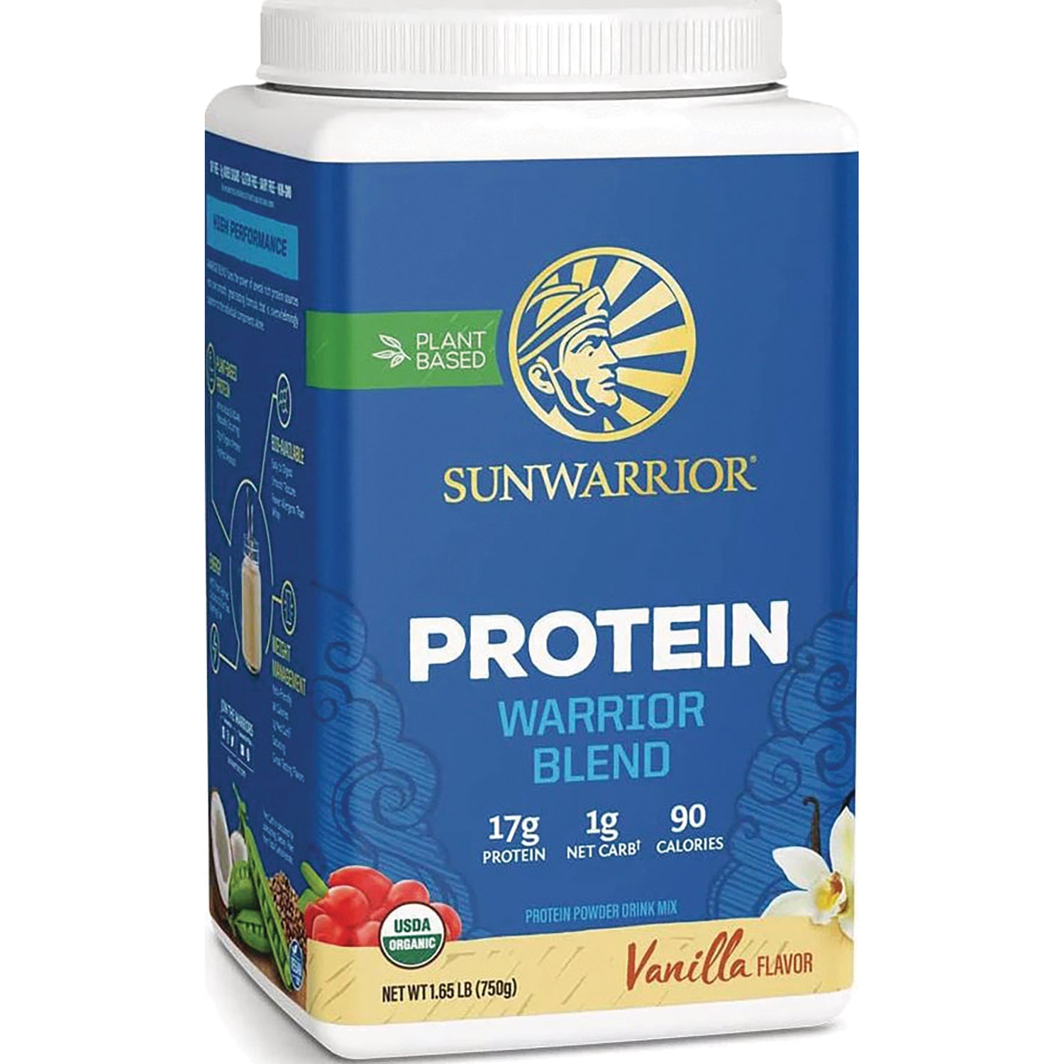 SNW023 | Sunwarrior Protein Warrior Blend Vanilla flavor plant-based protein powder, 1.65 lb