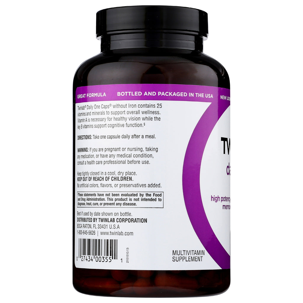 TL465 | Back label of Twinlab multivitamin bottle with directions, warnings, and barcode - Thumbnail