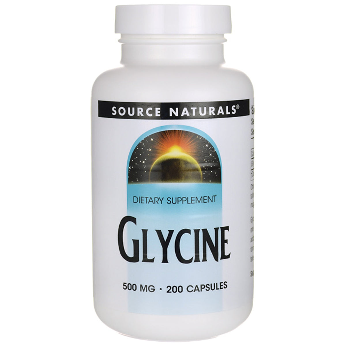 SN835 | Source Naturals Glycine dietary supplement, 500 mg, 200 capsules