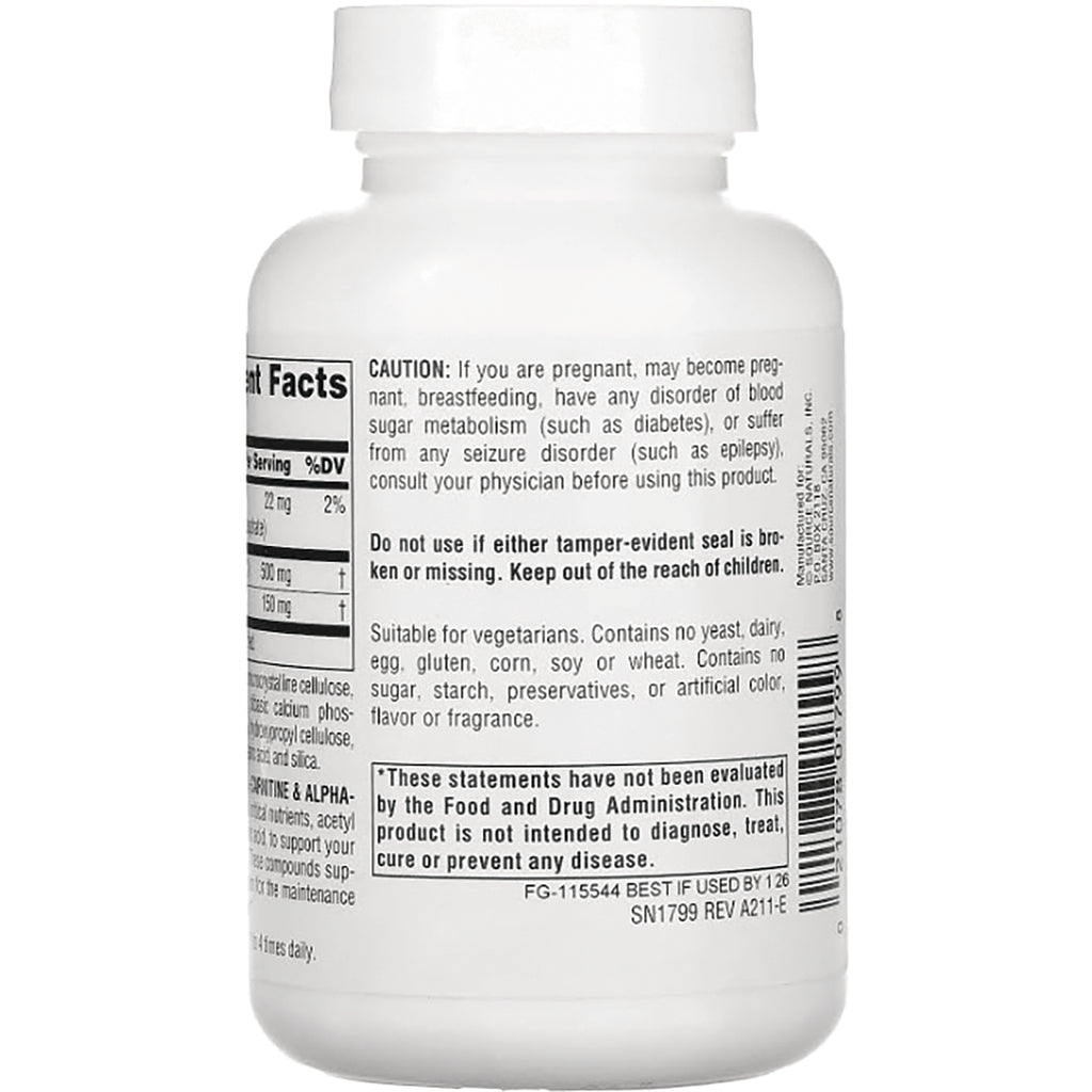 SN096 | back label of white supplement bottle showing caution, ingredient and FDA disclaimer text - Thumbnail