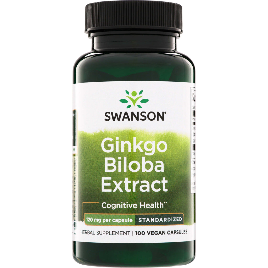 SWU033 | Swanson Ginkgo Biloba Extract bottle, Cognitive Health, 120 mg per capsule, standardized, 100 vegan capsules - Thumbnail