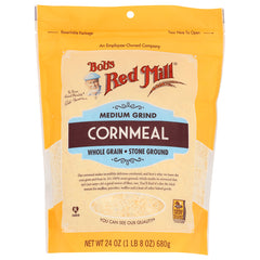 BOB299 | Bob's Red Mill medium grind cornmeal pouch, whole grain stone ground, 24 oz