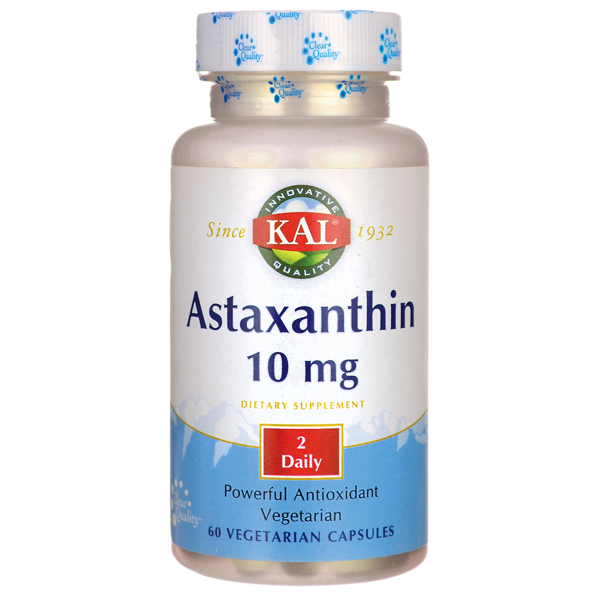 KL515 | KAL Astaxanthin 10 mg dietary supplement bottle front, 60 vegetarian capsules