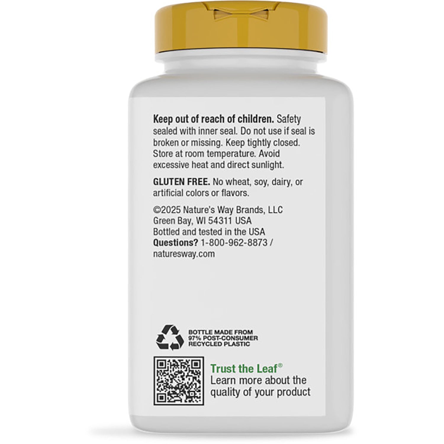 NW344 | Back label of vitamin bottle reading Supports Immune Function with benefits, gluten free statement and barcode