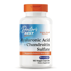DB136 | Doctor's Best Hyaluronic Acid + Chondroitin Sulfate white bottle with orange cap, 180 veggie capsules