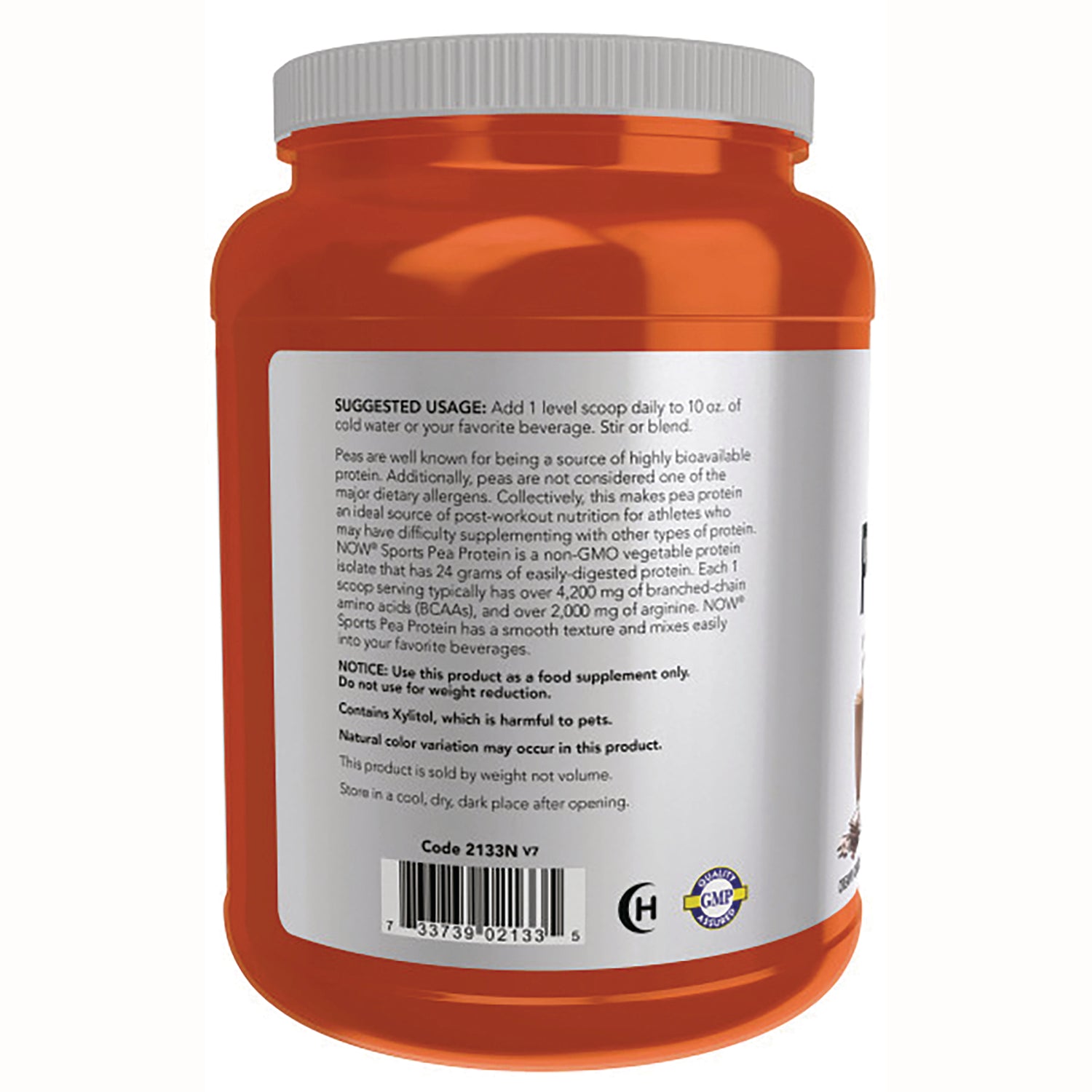 NWF1243 | back label of orange supplement jar showing suggested usage, warnings, and barcode