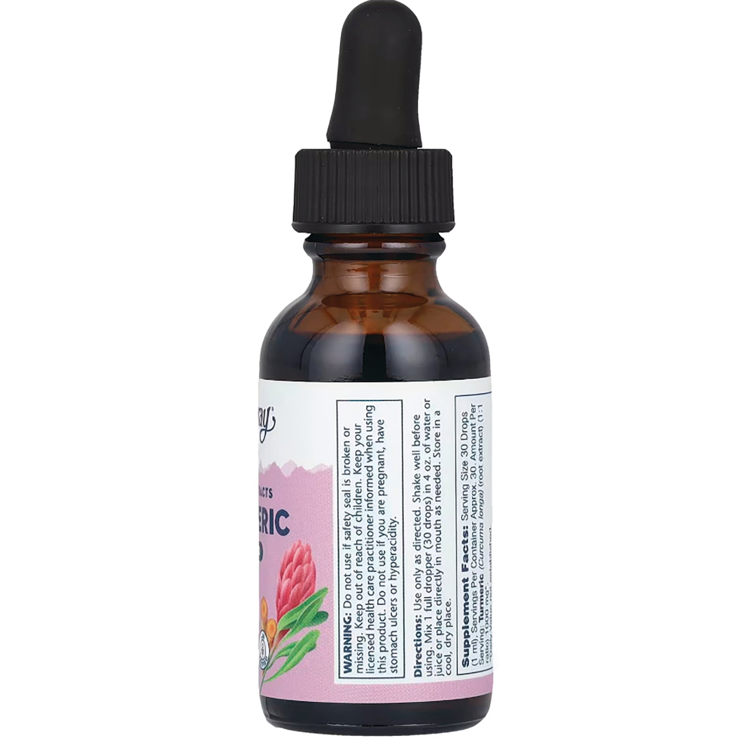 SLR413 | Back label of amber dropper bottle with directions, warning, and supplement facts